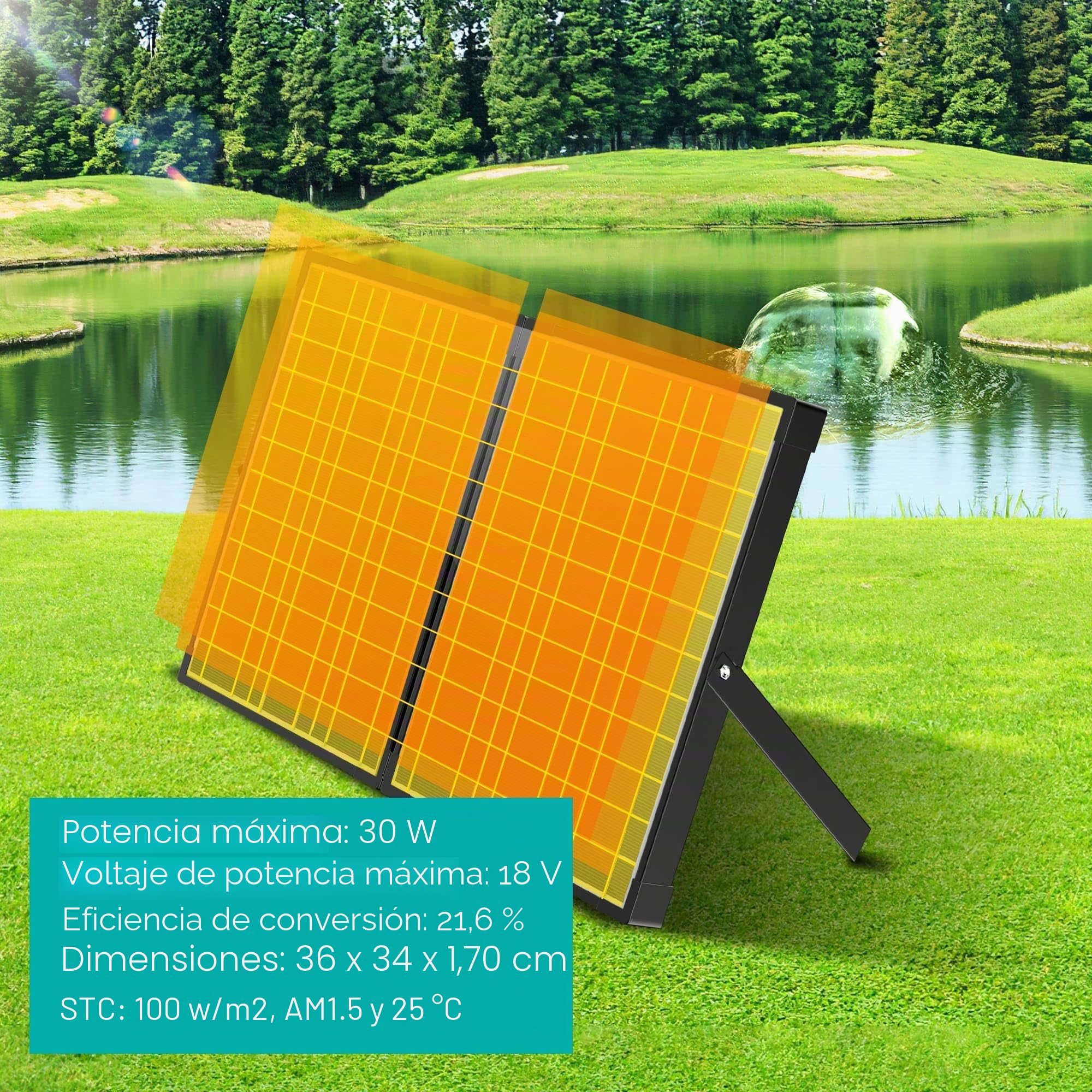 Biling Bomba solar para estanque con filtro, 30 W, 1200 l/h, filtro solar para estanques, juego completo con bomba para estanques y cascadas de hasta 2000 l, fuente solar para exterior, jardín