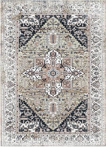 Miniatura 2 de YIHOUSE Alfombras lavables de 5 x 7 pies, para sala de estar, alfombras vintage con diseño floral envejecido, alfombras orientales de interior de