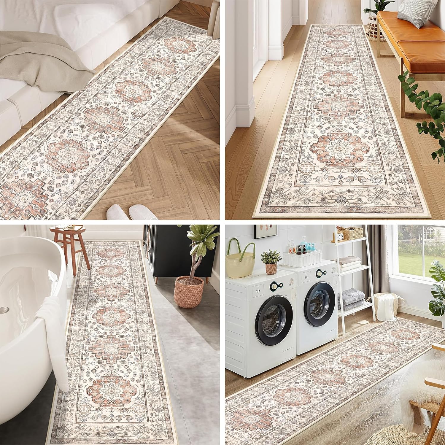 Pauwer Boho Hallway Runner Rug 2x8 Washable Entryway Area Rugs Non Slip Farmhouse Vintage Floor Mat Carpet Runner for Hallways Laundry Room Kitchen Bathroom Bedroom