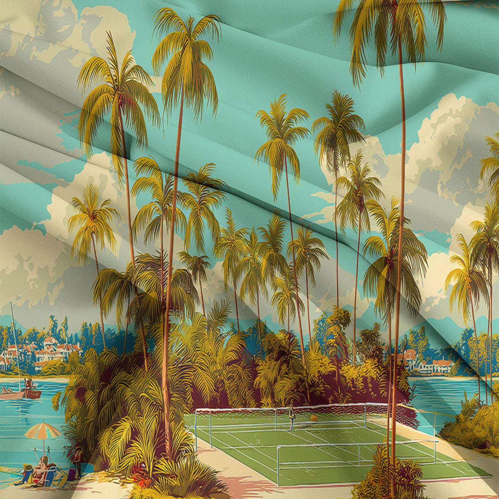 Zielony komplet pościeli 220 x 240 cm, tropikalna wyspa, palma, pościel 3D, poliester, bawełna, miękka, dwustronna pościel z zamkiem błyskawicznym, zestaw pościeli pojedynczej, podwójne łóżko