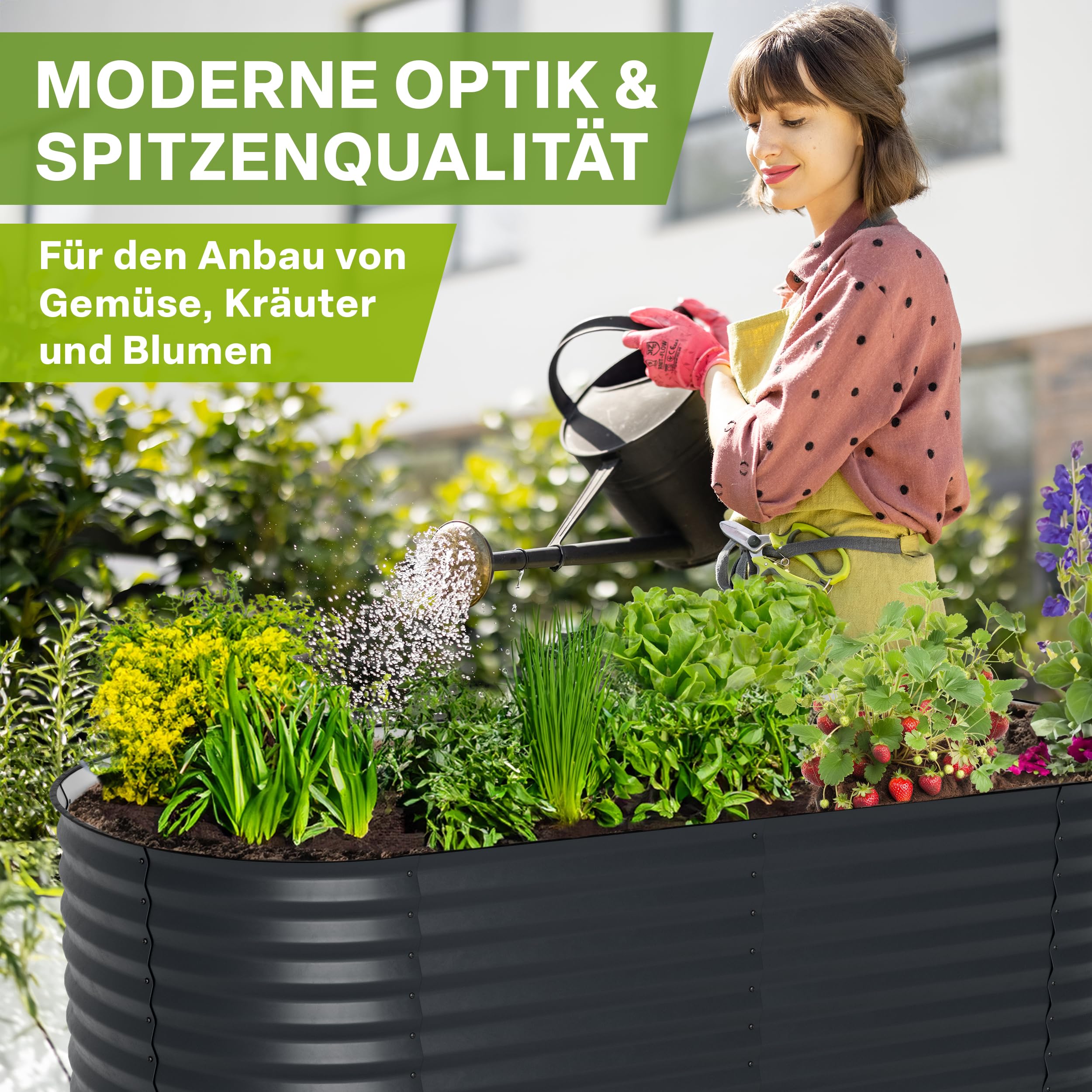 TTL GARDEN 200x100x80cm Inspire L anthrazit Metall Hochbeet Stahl verzinkt | - Rostfrei verzinkt & grau lackiert Wellblech ovale Form stabil Garten Beet für Gemüse Kräuter Blumen Gartenbeet Gemüsebeet