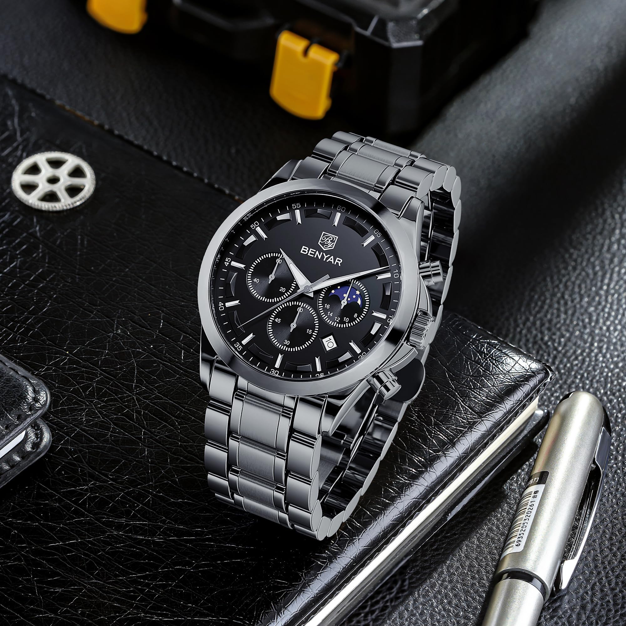 BENYAR by Relojes Hombre Analógico Cuarzo Cronografo Impermeable Luminoso Fecha Moda Casual Reloj de Pulsera Elegante Regalo para Hombre