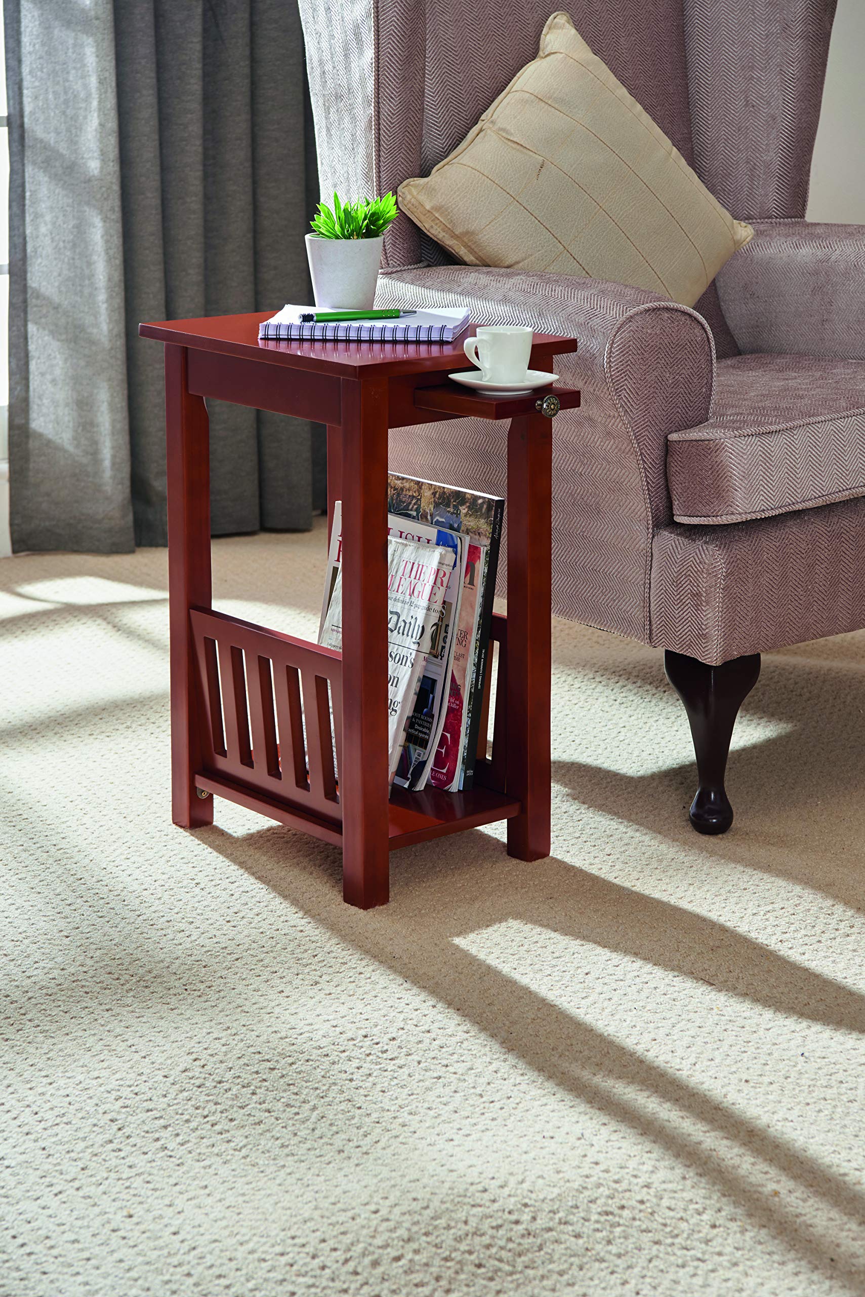Greenhurst Kilburn End/Side Table with Magazine Rack and Pull Out Tray Oak Finish W30 x D40 x H60cm