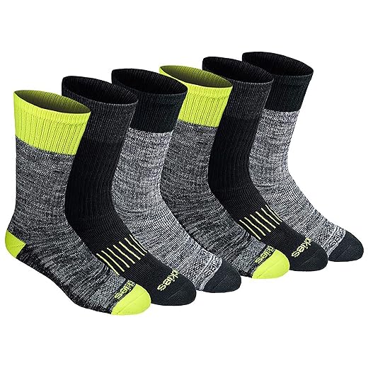 Dickies Men's Dri-Tech Moisture Control Crew Multipack Socks, Hi-vis Yellow Black (6 Pairs), Large