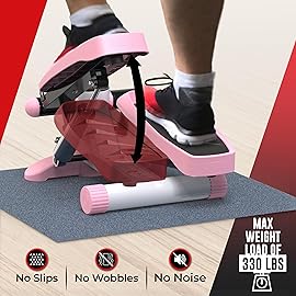 Nordic Lifting Mini Stepper & Stair Climber - Pink - Compact Fitness Stepper w/Resistance Bands, LCD Monitor, 330LB Weight Limit - Home Leg & Thigh Workout Machine