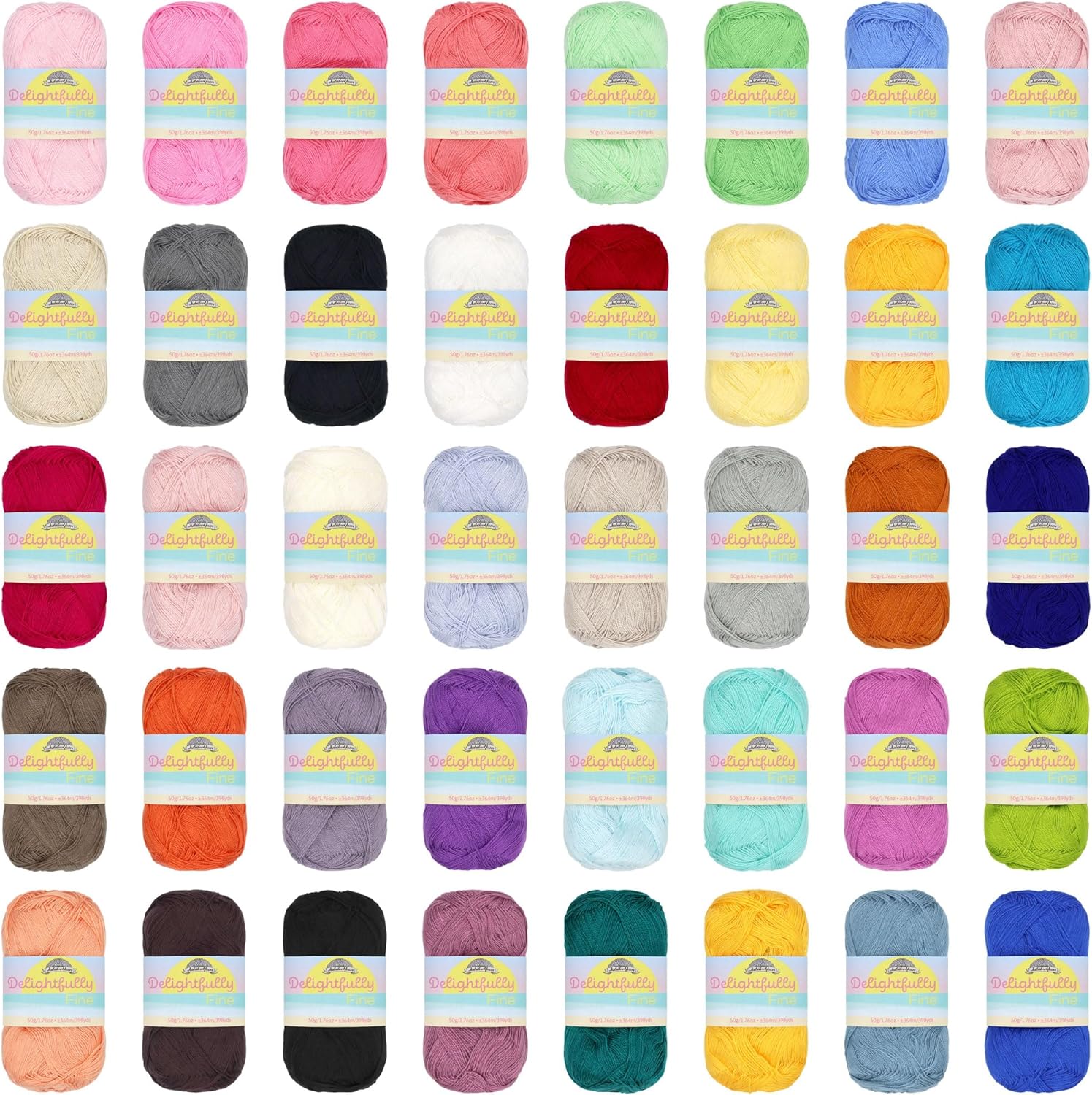 JubileeYarn Delightfully Fine Yarn - 50g/Skein Lace Bamboo Rayon - Variety Pack - 8 Skeins