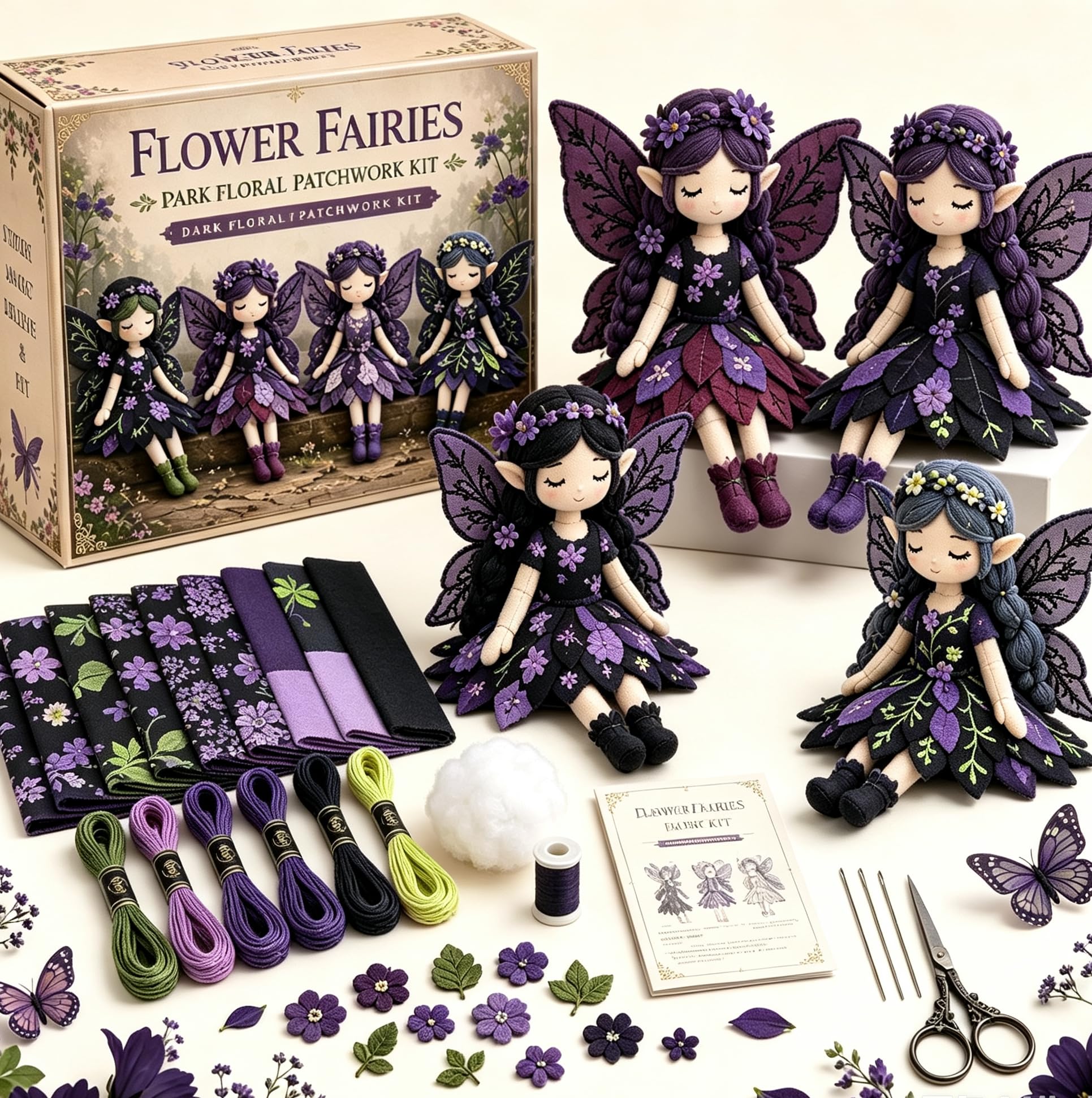 Flower Fairies Patchwork Craft Kit,Patchwork Fairy Kit Handmade Sewing Doll Set Art Craft Gift for Craft Lovers &Beginner Crafters& Home Decor (D, One Size)