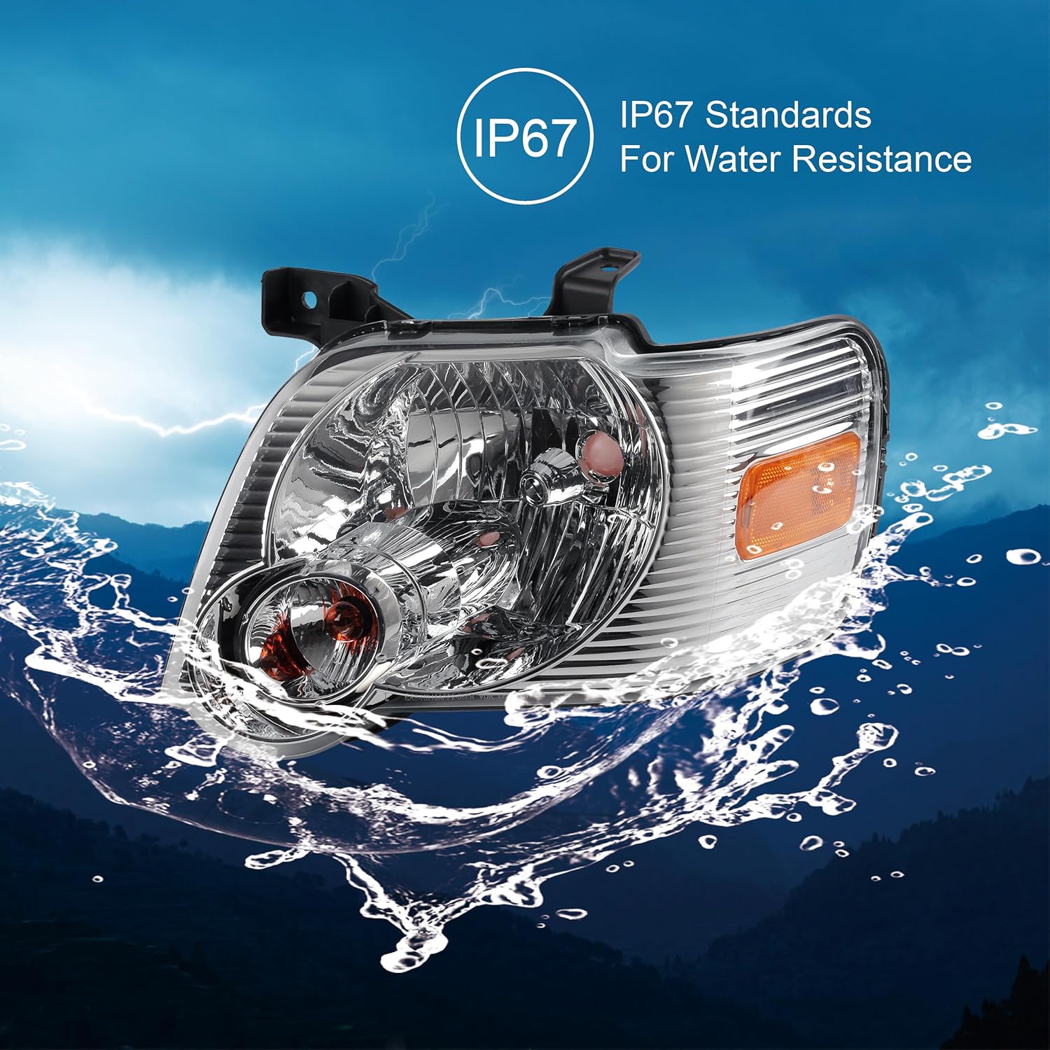 Chrome Halogen Headlights Pair Compatible with 2006-2010 Ford Explorer With bulb Driver and Passenger Side with Amber Reflector 6L2Z13008BA,6L2Z13008AA (06-10 Explorer Pair Chrome Halogen)