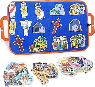 CHEFAN 4 Pack Felt Board Bible Stories Set, Flannel Board Stories, Nativity Flannel Graph Bible Toy for Kids, Include Jesus Resurrection, Ascension and Pentecost, Paul's Conversion, Prophet Isaiah