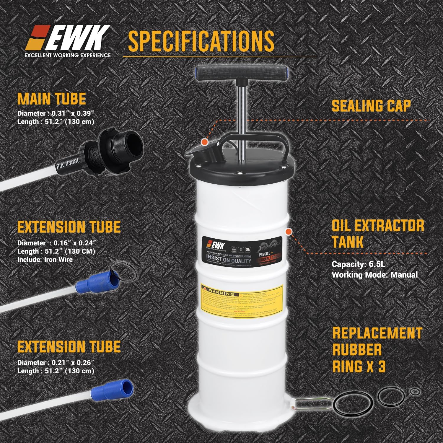 EWK 6.5L Manual Oil Extractor Pump for Oil Change, Fluid Evacuators for Cars, Boats, Jet Skies, Lawnmowers, Quick Oil Drain in 10 Pumps (6.5L + 7/8" O2 Sensor Socket)