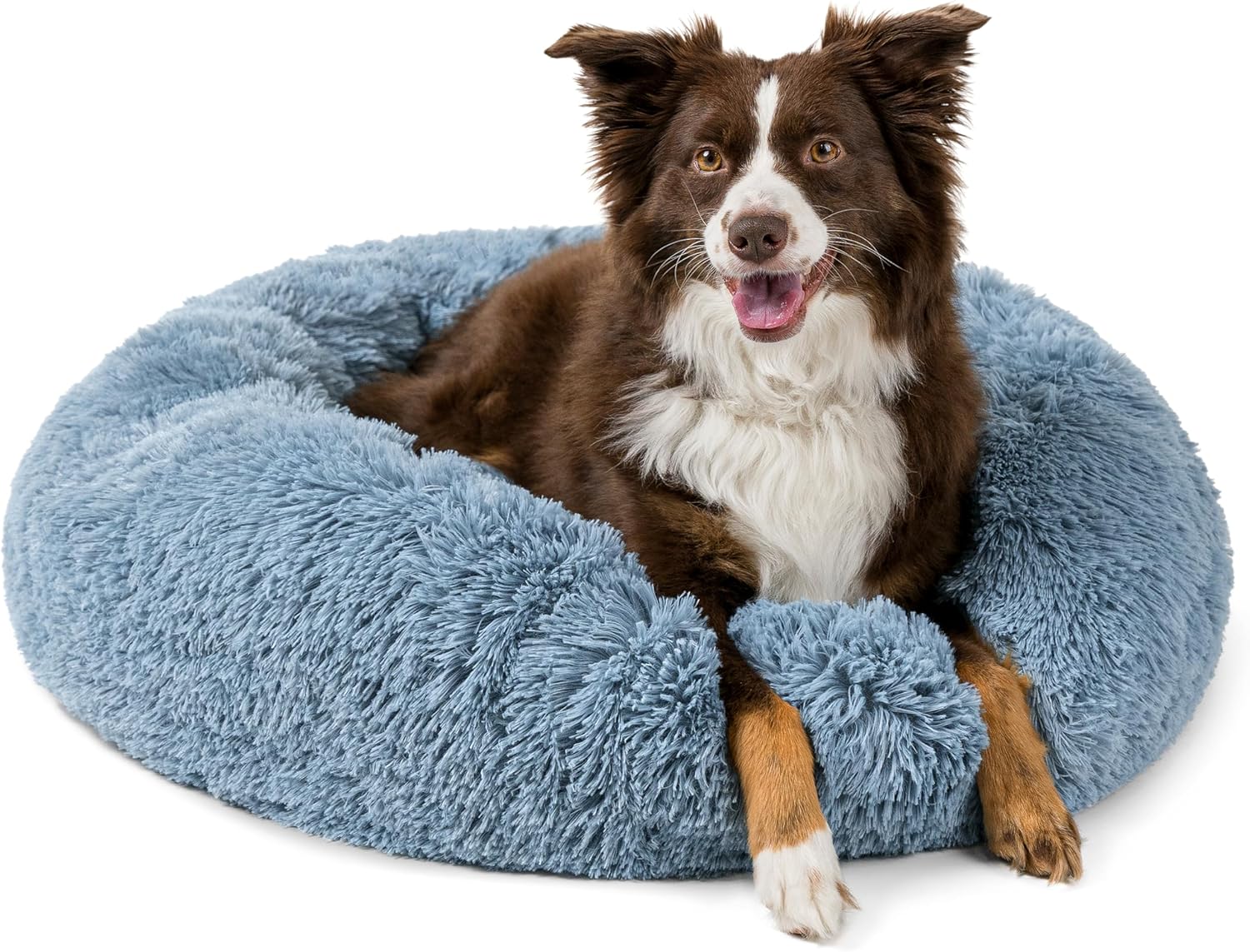 PetAmi Calming Dog Bed for Small & Medium Dogs and Cats, 30 Round Donut Dog Bed, Washable Fluffy Faux Fur Puppy & Cat Bed, Anti-Anxiety Plush Cuddler Pet Bed with Anti-Slip Bottom - Blue