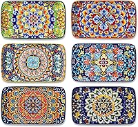 vancasso Simi 6-Piece Boho Ceramic Rectangular Salad Plates 8.5 Inch - Sushi Appetizer Dessert Plates, Microwave Oven Dishwasher Safe Porcelain Set