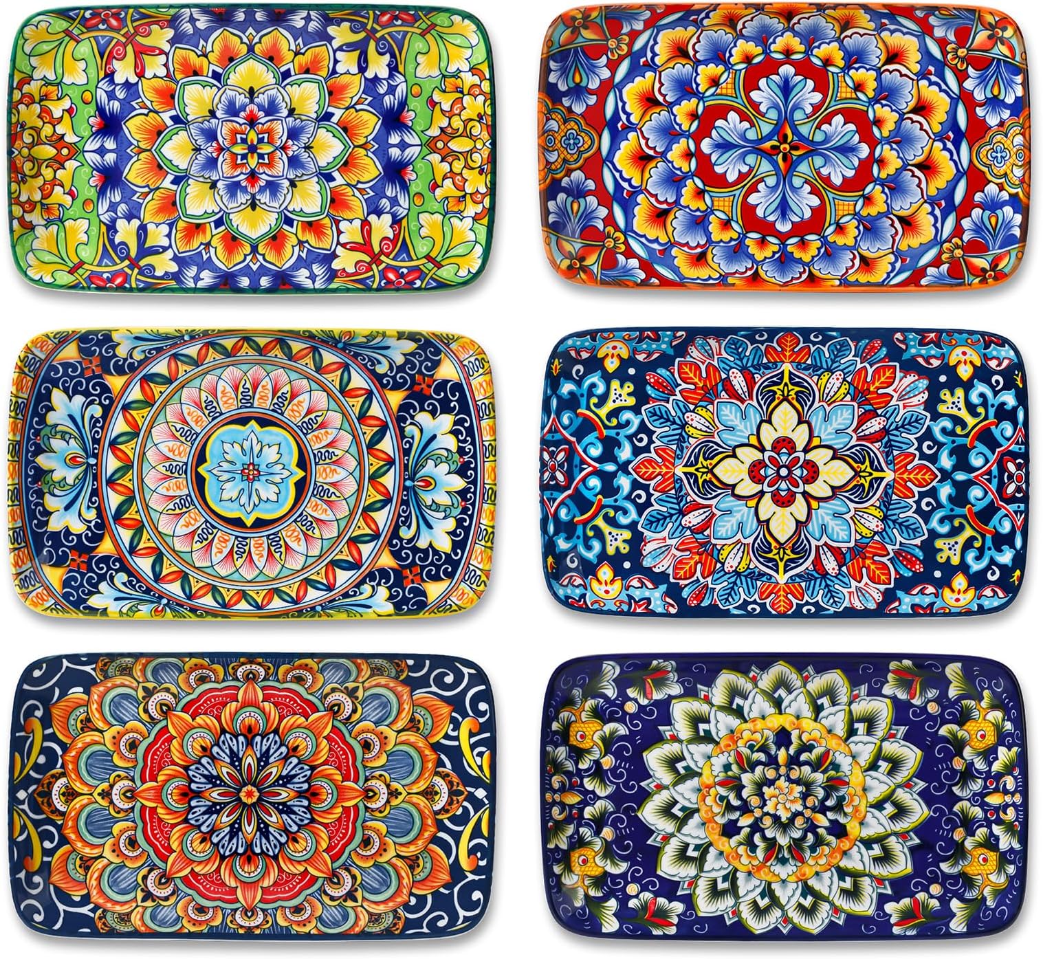 SIMI Serving Platter, 8.5 in Small Serving Dishes, Porcelain Rectangle Serving Plates Set of 6, Dishwasher and Microwave Safe, Sushi Platters for Party