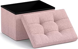 Ornavo Home Small Storage Ottoman Foldable Collapsible Rectangle Linen Ottoman Foot Rest Stool Seat, for Living Room, Bedroom, Home Office, Dorm - 12 x 16 x 12, Pink