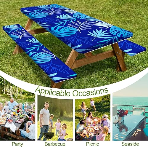 Miniatura 6 de Mantel de mesa de picnic con fundas de banco, 3 piezas, impermeable, resistente al viento, con bolsa con cordón, mesas y asientos rectangulares