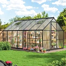 AirWire 8x14 FT Walk-in Heavy Duty Greenhouse for Outdoors | Aluminum Quick Setup Polycarbonate Green House with Roof Vent for Outside Garden Backyard, Black