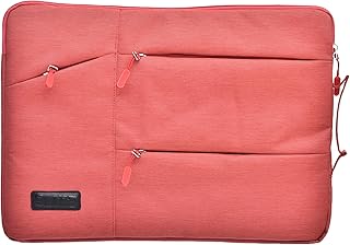حافظة بجيب من القماش تحتوي على ثلاثة جيوب رئيسية وثلاثة جيوب أمامية بسوستة وتصميم بسيط من ايليت، مزودة بمقبض جانبي قوي متوافقة مع أجهزة اللاب توب المختلفة 15.6 بوصة - أحمر فاتح