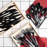 Vista 5 de PlasticPro Juego de 50 cucharas de plástico pesadas, cucharas desechables negras, juego de cubiertos de plástico
