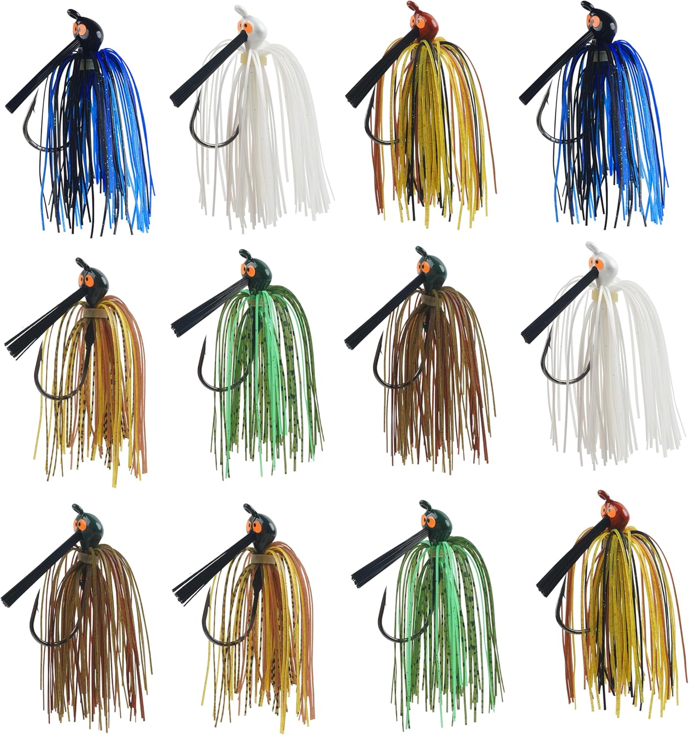 Bass Weedless Fishing Jigs Set, Bass Fishing Lures with Weed Guard Silicone Skirts Rubber Flipping Jigs Swim Jig Kit Skipping Jig for Bass Fishing