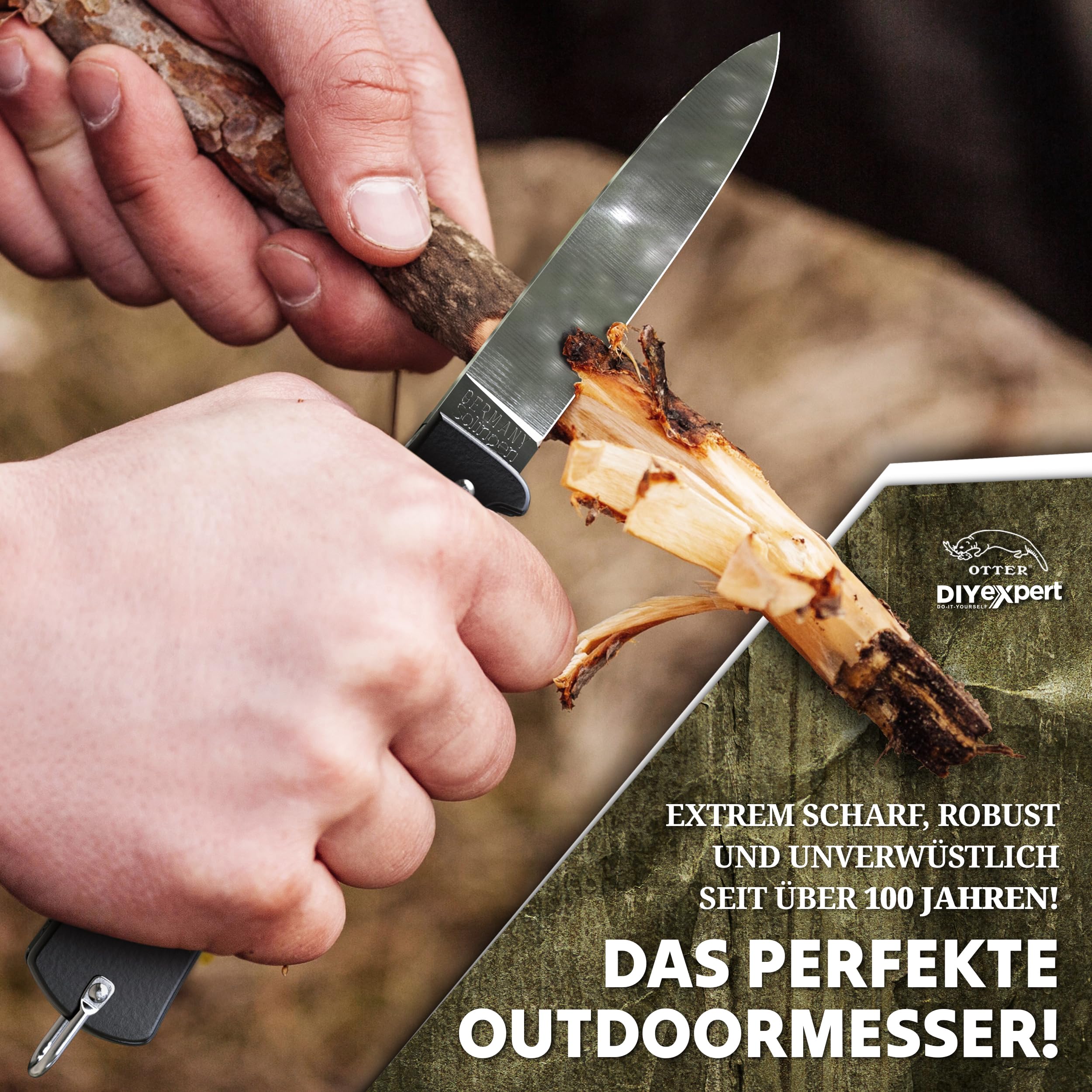 DIYexpert Outdoor-Messer MERCATOR Schwarz | [Klinge Carbon] | Klappmesser Made in Germany | Ideal als Taschenmesser oder Jagdmesser