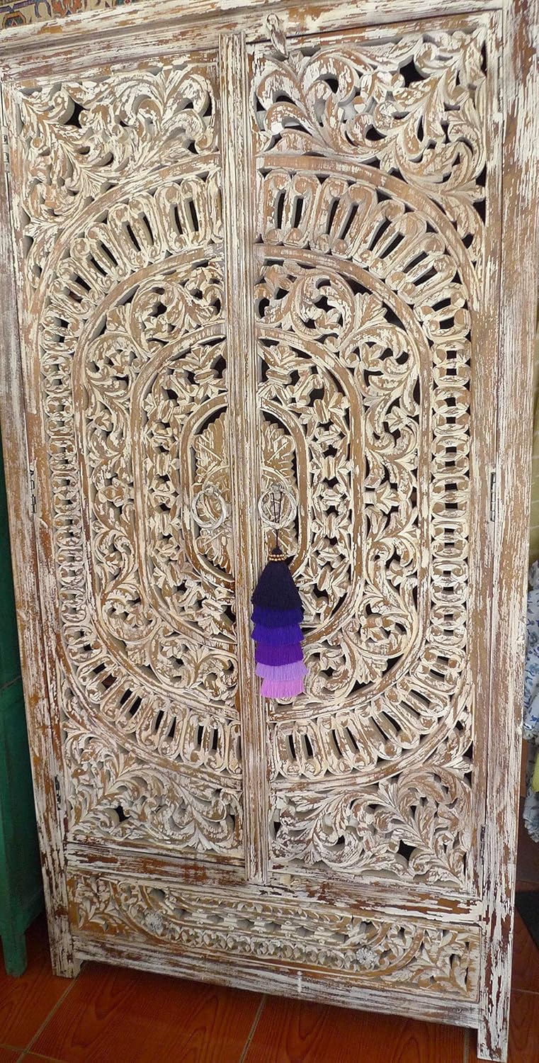 Multi-Colored Layered Large Cotton Tassel with Hanging Loop for Furniture Décor, Home or Handbag Accessory (Blue)