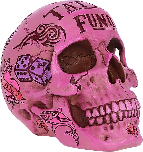 Nemesis Now Pink Traditional Tribal Tattoo Fund Skull Money Box, 15cm