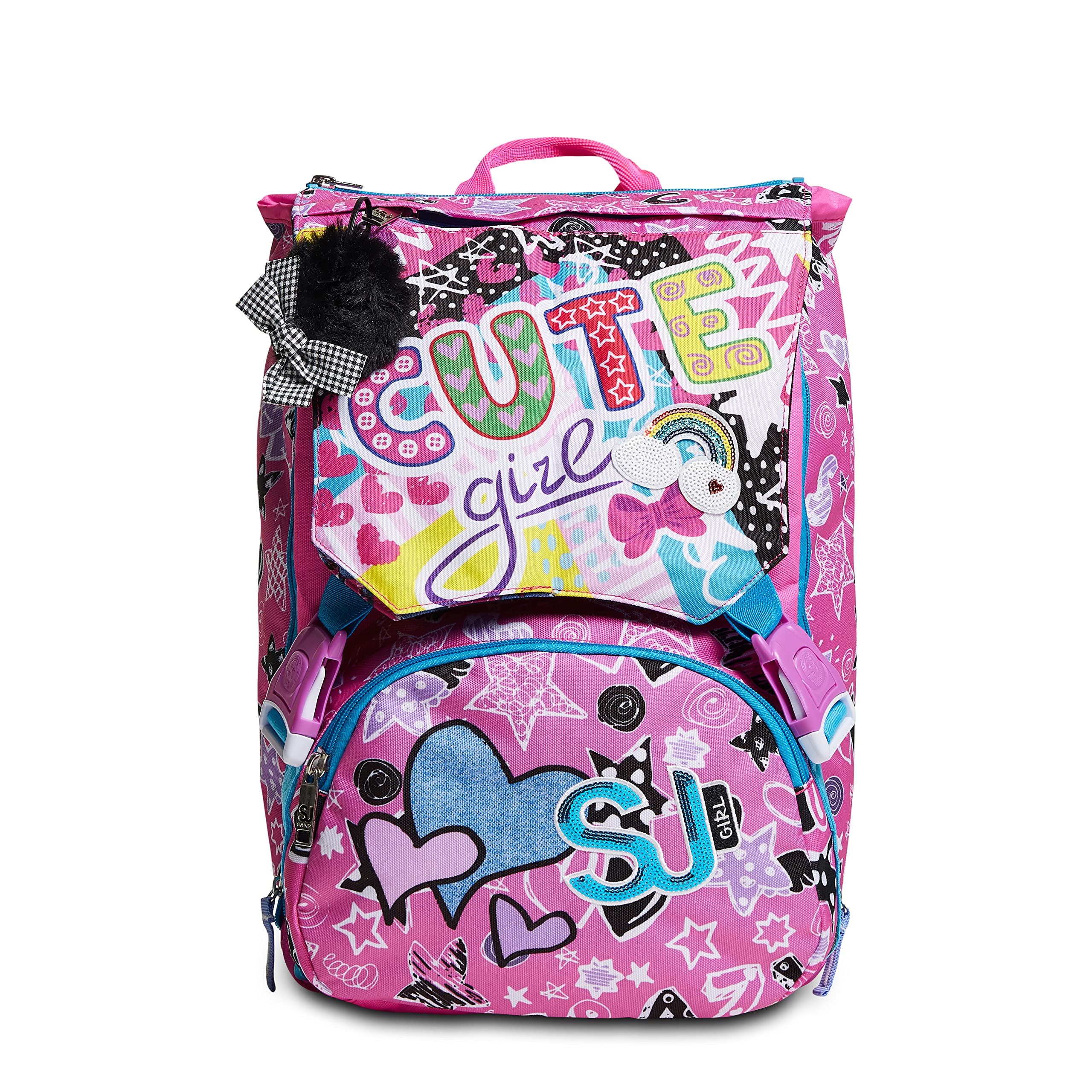 Zaino Scuola Estensibile - SJ Cuteled Girl Bambina - Rosa - Flip System diverse fantasie con cuore LED