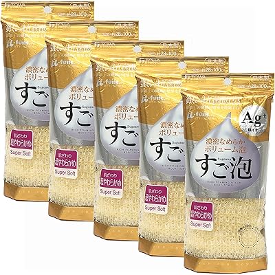 東和産業 ボディタオル すご泡銀抗菌ナイロンタオル 超やわらかめ イエロー 約28×100cm 5個セット