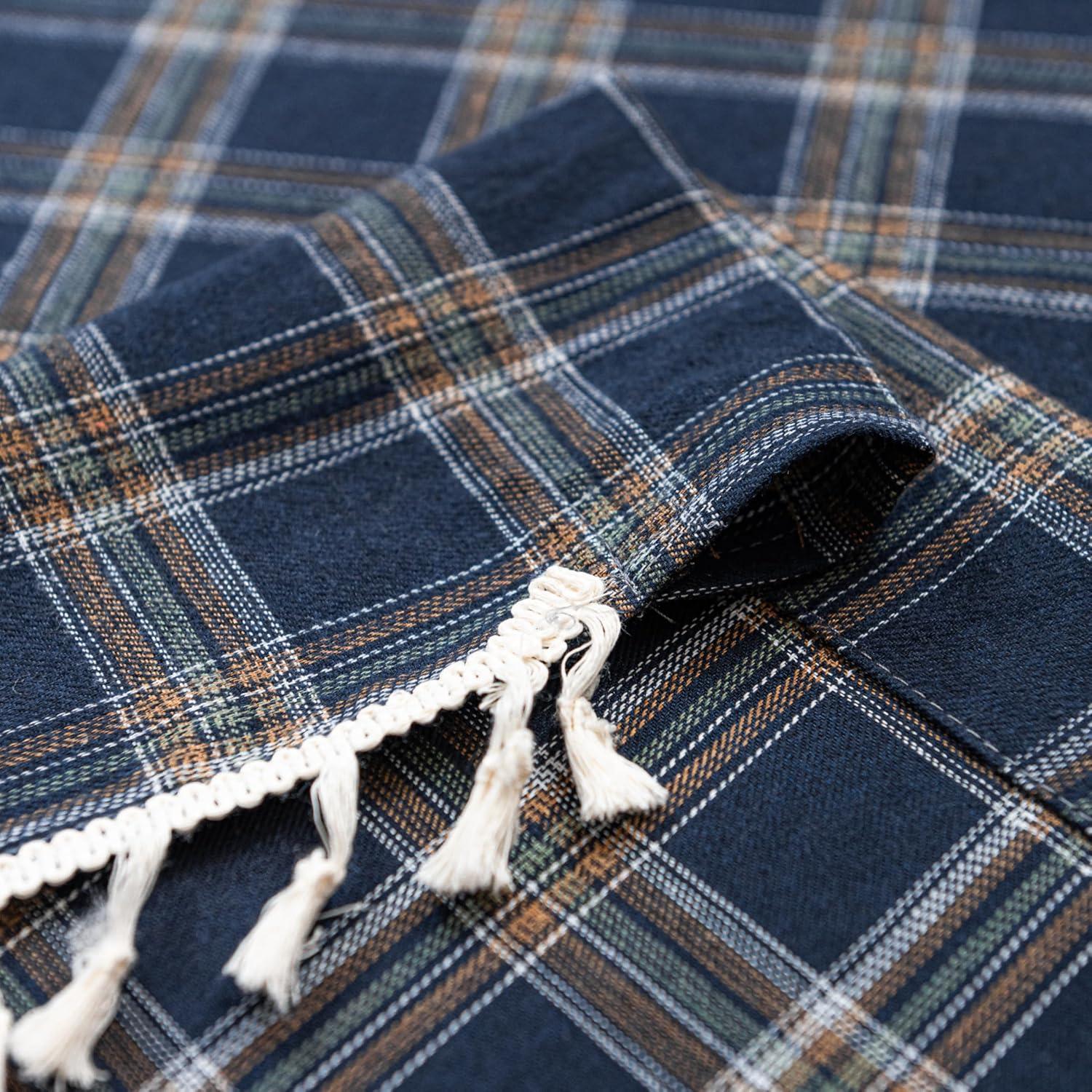 Plaid Curtains 84 Inch Length 2 Panels, Farmhouse Window Curtains Light Filtering with Tassel Trim, Rustic Tartan Drapes for Living Room Bedroom, Blue