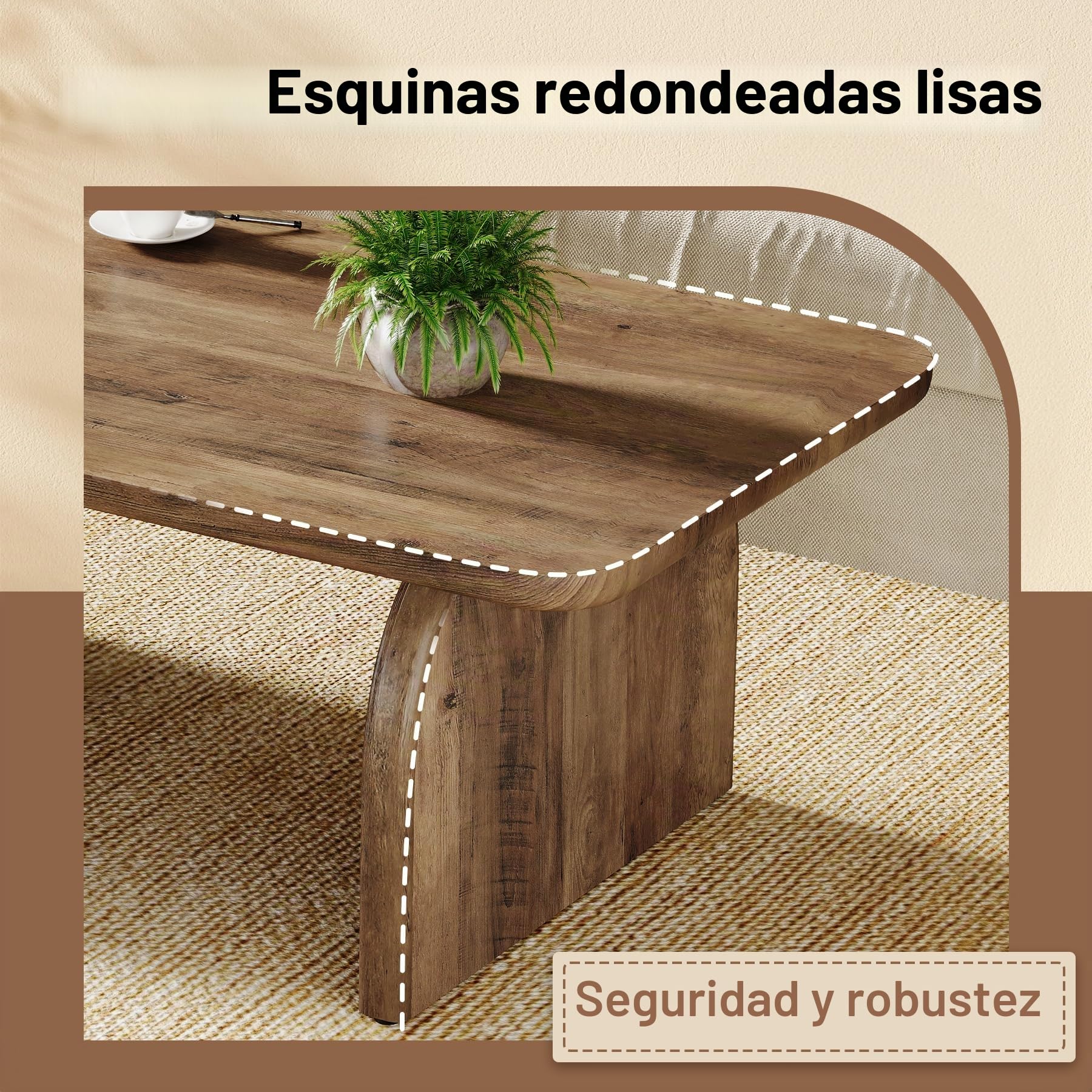 Tribesigns Mesa de centro rectangular, 120 cm Gran mesa de centro de granja de madera, mesa de cóctel con base estable y esquinas redondeadas, mesa central, mesa de té, montaje sencillo, marrón