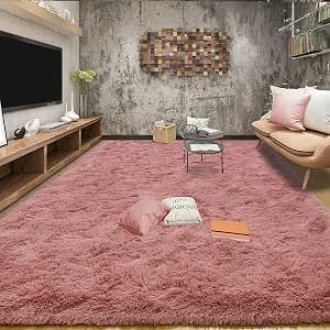 Blush Pink 6x9 Shaggy Area Rug for Living Room and Bedroom