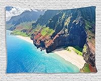 Vista 151 de Ambesonne Tapiz hawaiano, Costa Na Pali en la isla de Kauai en Hawái, día soleado, horizonte de montaña, colgante de pared para dormitorio, sala