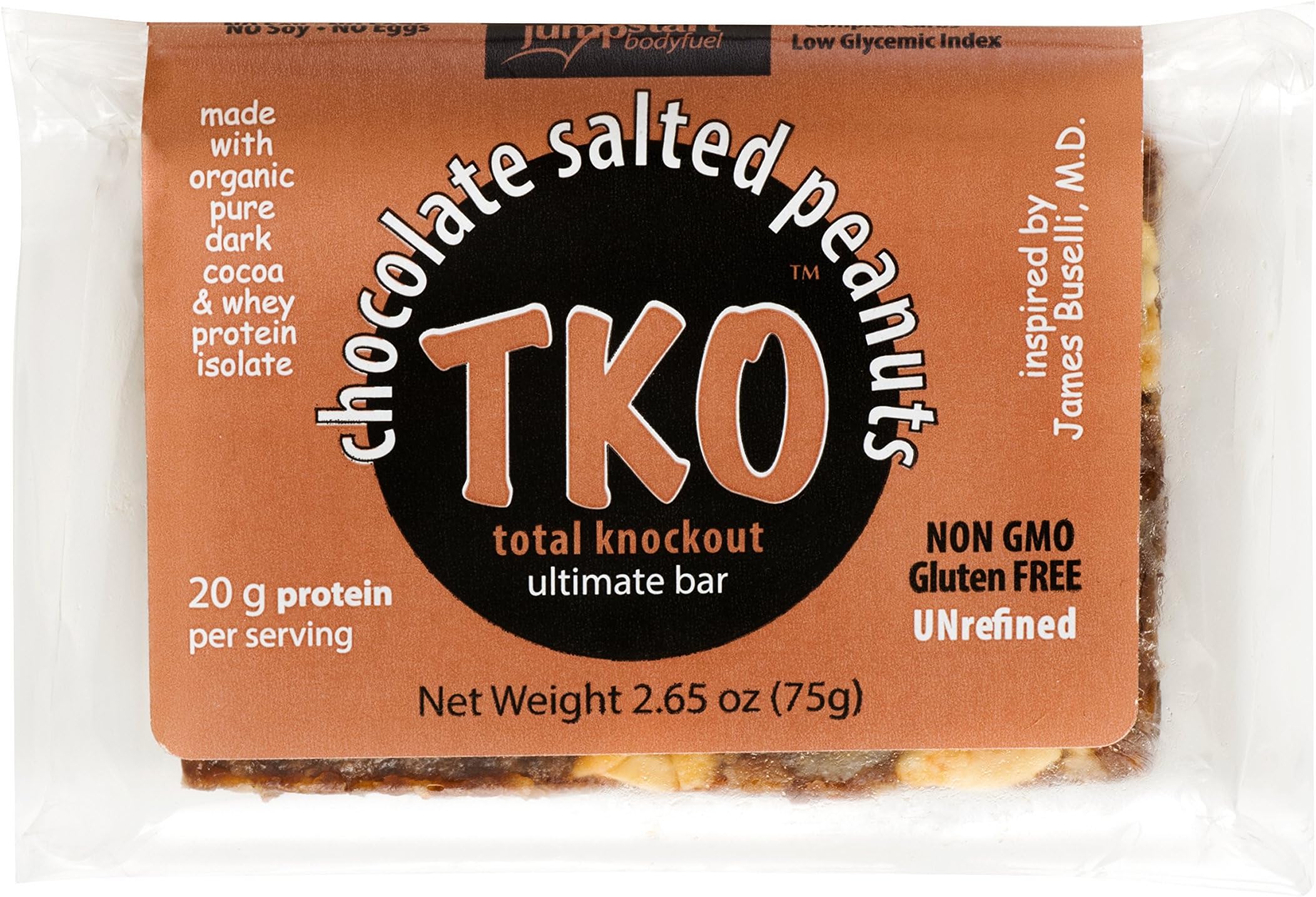 Jumpstart Bodyfuel TKO All Natural Gluten Free Protein Bars, Chocolate Salted Peanuts, 2.65 oz (12 Pack)