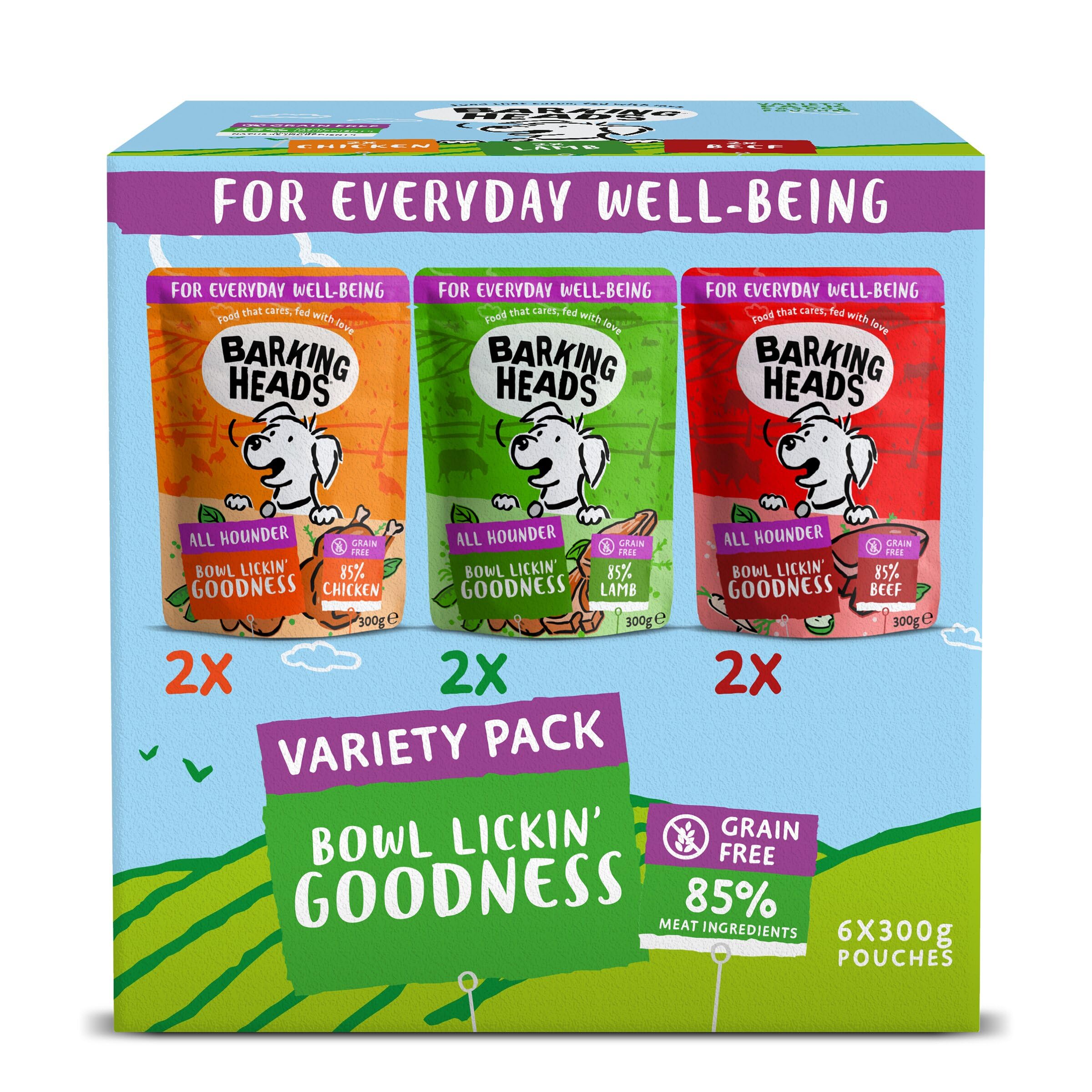 Barking Heads Adult Dog Food Wet Pouches Variety Pack Natural & Grain-Free with No Artificial Flavours Plus Added Vitamins & Minerals 6 x 300g
