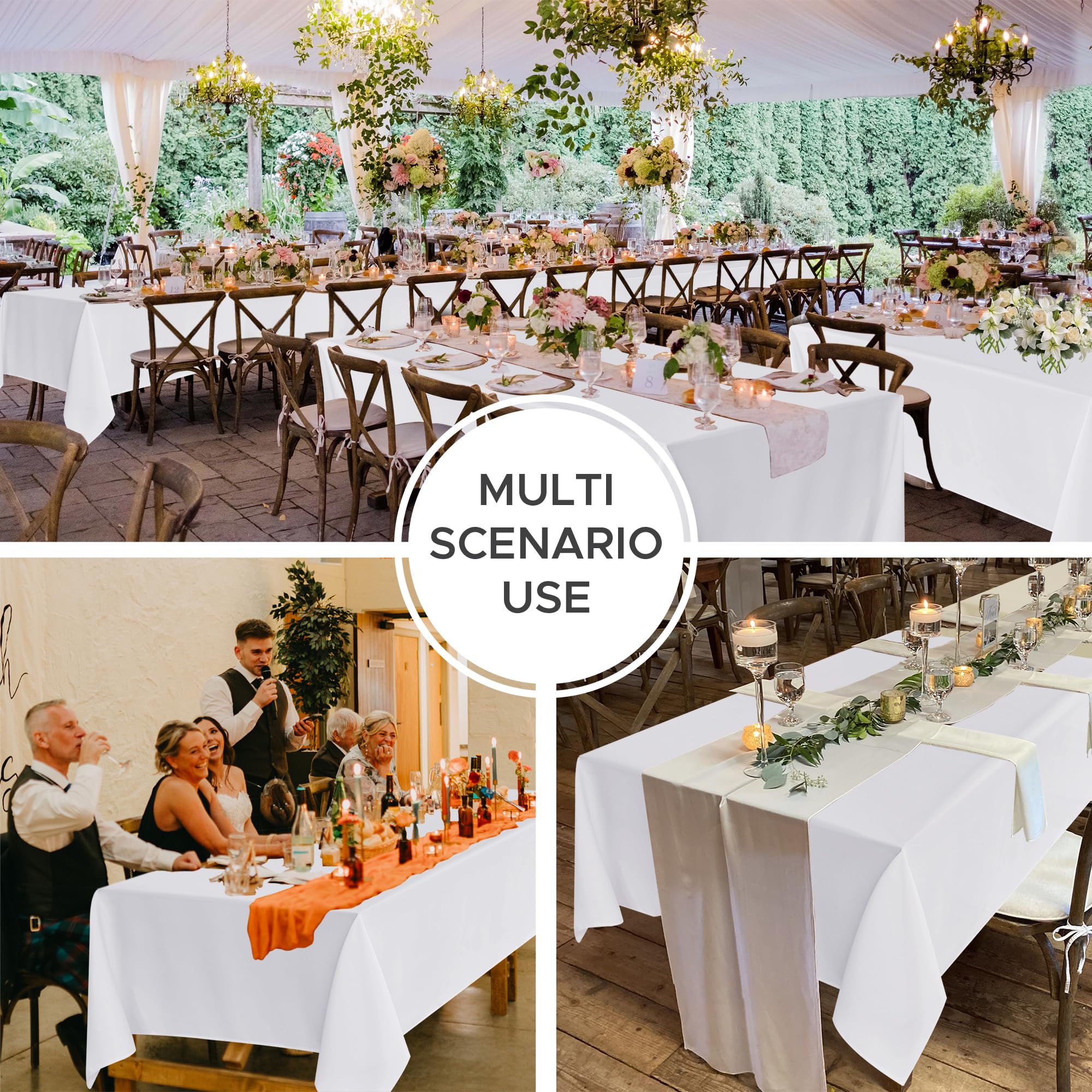 Fitable Confezione da 8 tovaglie rettangolari: antimacchia e senza pieghe, lavabili e riutilizzabili, in poliestere, per matrimoni, feste, compleanni, ricevimenti (bianco, 152 x 250 cm)