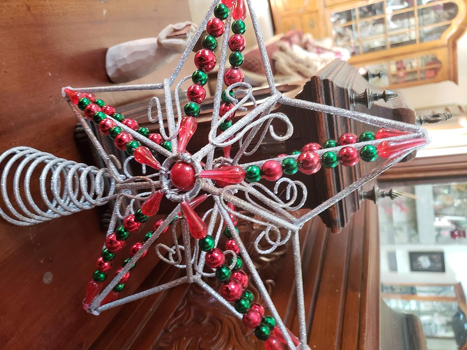 Huge red, Green and Silver Tree Topper, 12x10, 2 Sided