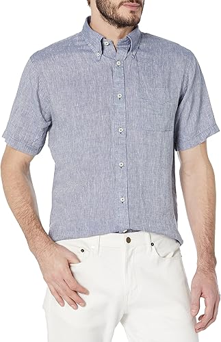 Brooks Brothers Men's Short Sleeve Button Down Linen Sport Shirt, Solid