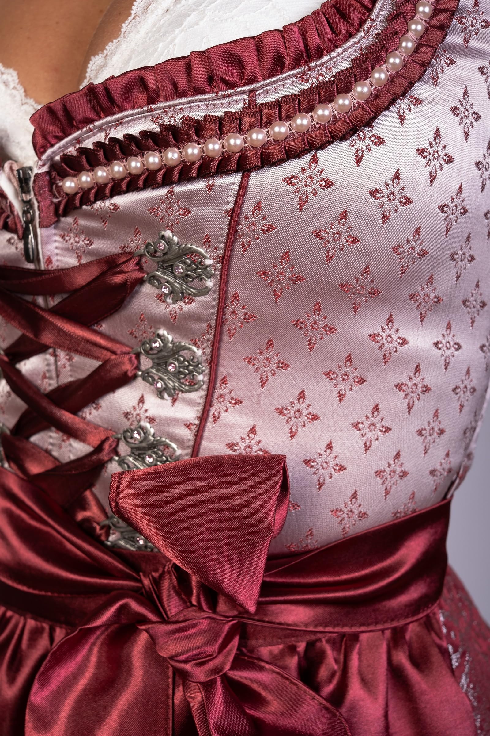 Trachtl Midi Dirndl Kerstin - Abito tradizionale Dirndl da donna, 2° TLG, vestito tradizionale e grembiule bordeaux