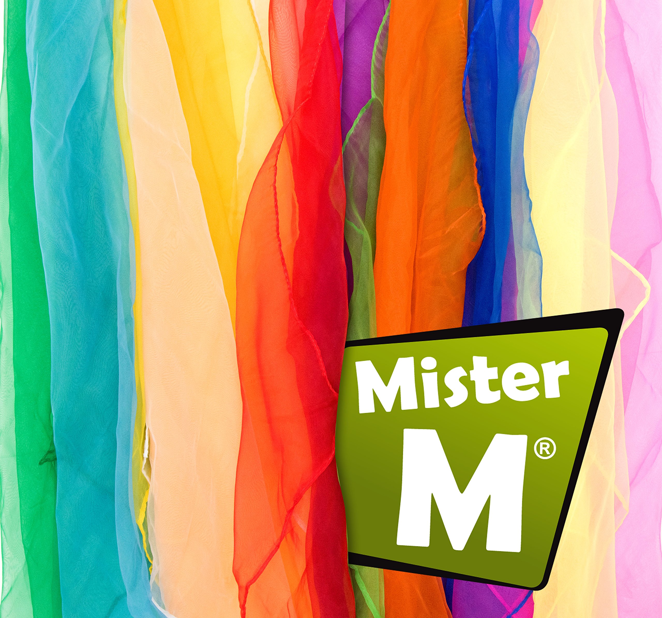 Mister MJuggling scarves set | 12 colorful fabrics 60x60cm | Chiffon dance scarves | Magic scarf set in 12 For sensory play and cascade juggling | Includes online video tutorial