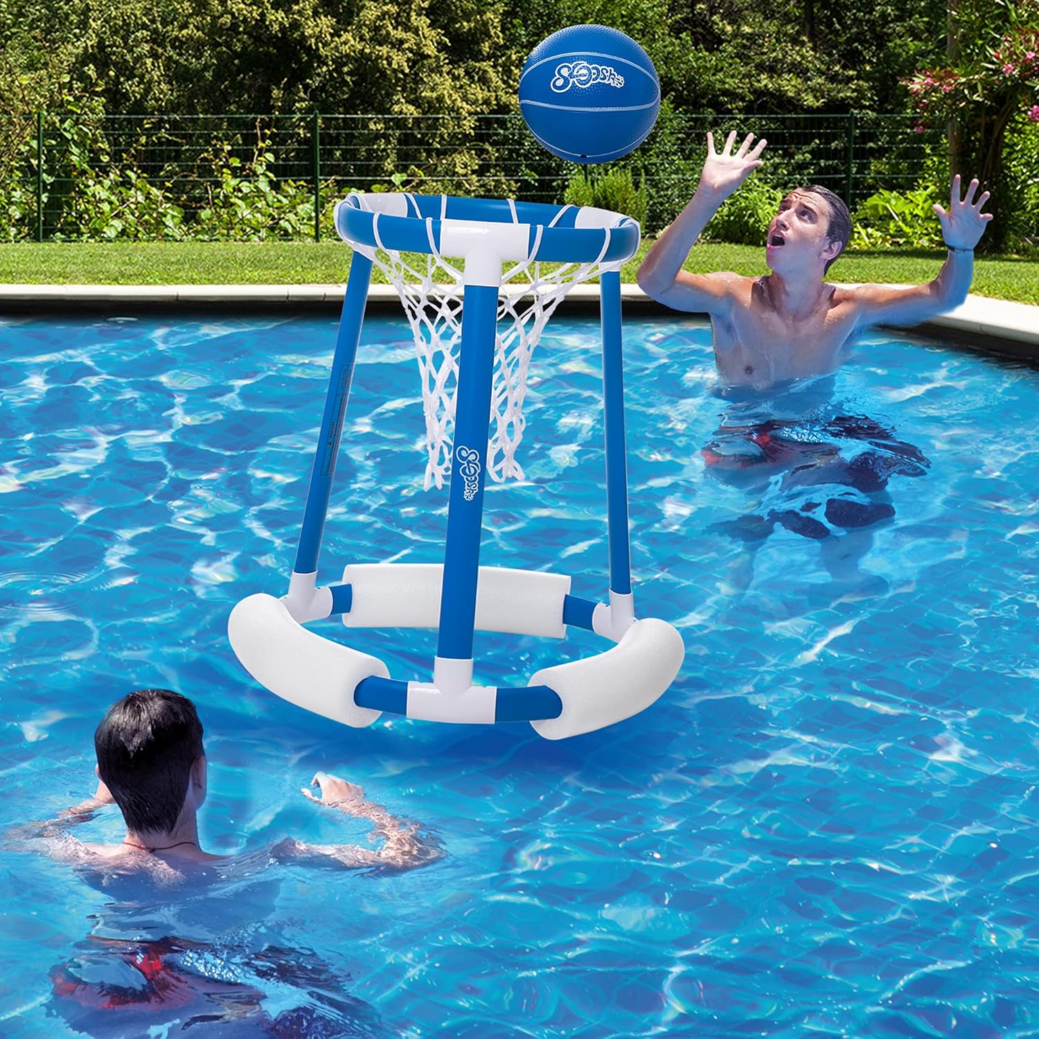 Floating Pool Basketball Hoop Game for Swimming Pool | Includes Hoop, 2 Balls and Pump,Inflatable Basketball Hoop Water Basketball Game Pool Toys for Kids and Adults (Blue): Garden & Outdoor