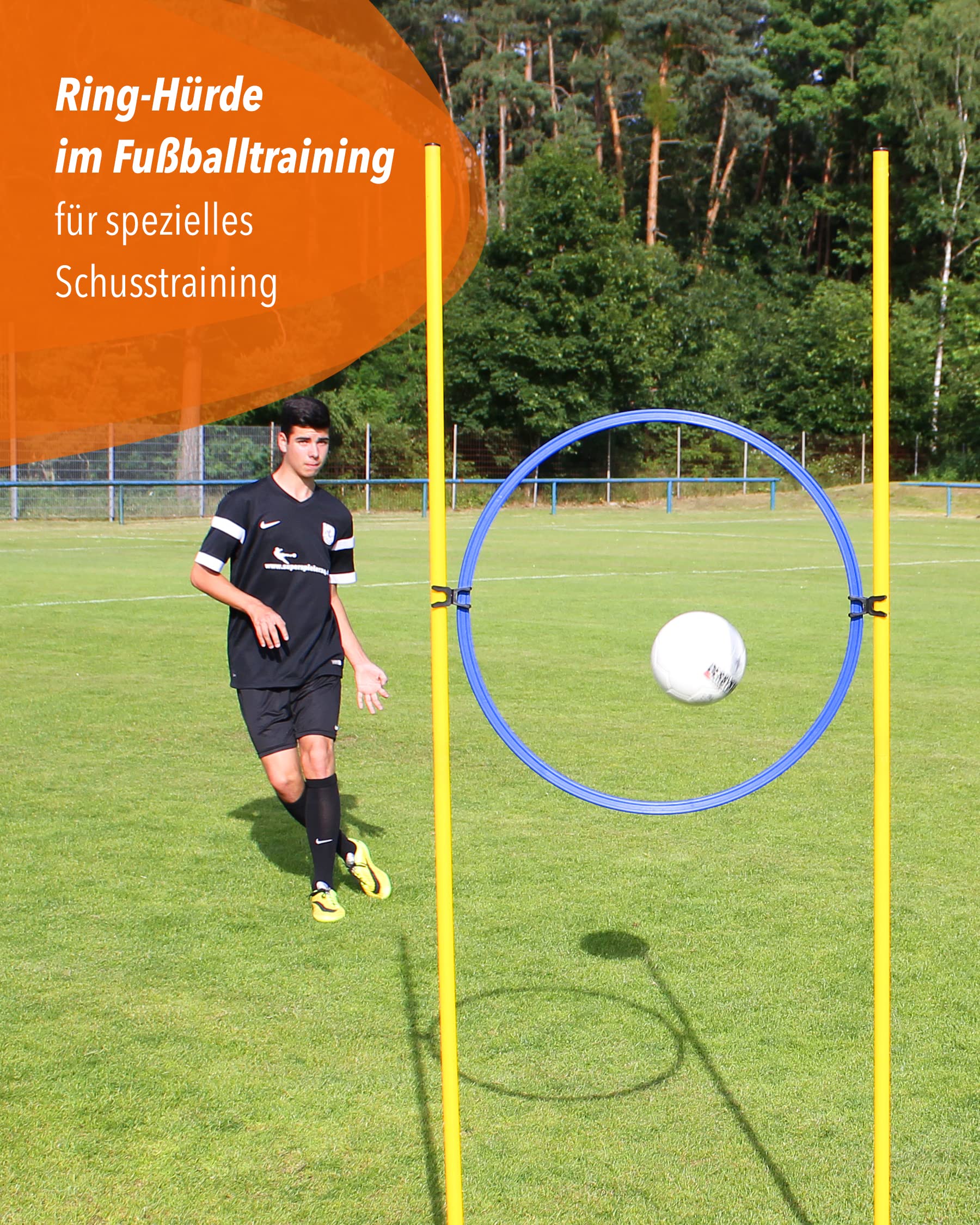 Kombi-Ring-Hürdenset – Ring ø 65 cm & Stangen 180 cm – Training der Sprungkraft & Koordination – mit befüllbarem X-Standfuß – Agility-Hürde für Fußball, Leichtathletik & Hundesport