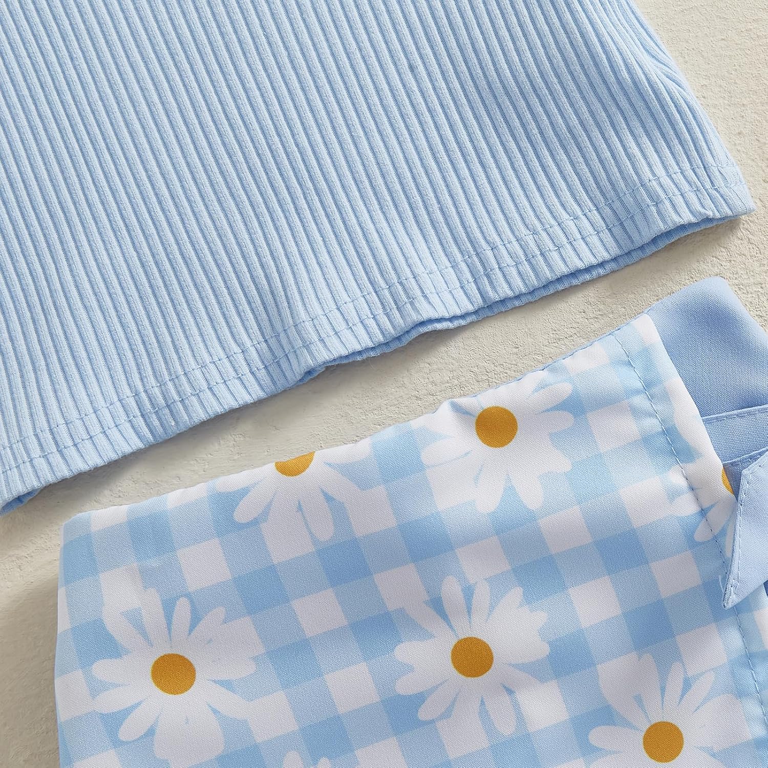 Toddler Baby Girl Summer Outfit Sleeveless Ribbed Knit Collared Tank Top Floral Skirt Shorts Set Cute Summer Clothes