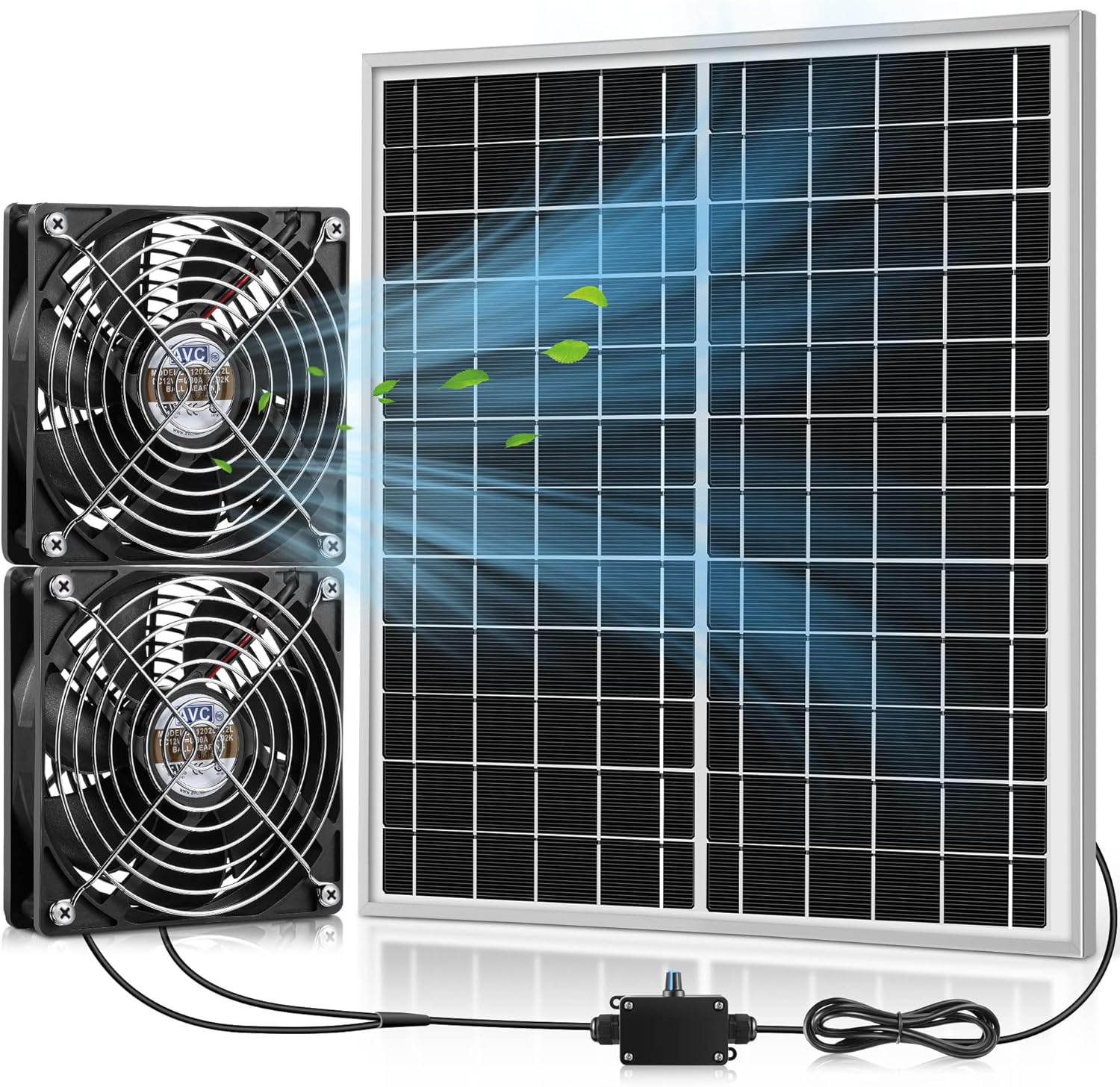 Solar Powered Waterproof Fan Kit, 15W High Speed Exhaust Fan Solar Panel with 2 Pcs High Speed Exhaust Fan, DIY Cooling Ventilation Project for Chicken Coop, Greenhouse, Dog House, Shed, Gable, Attic