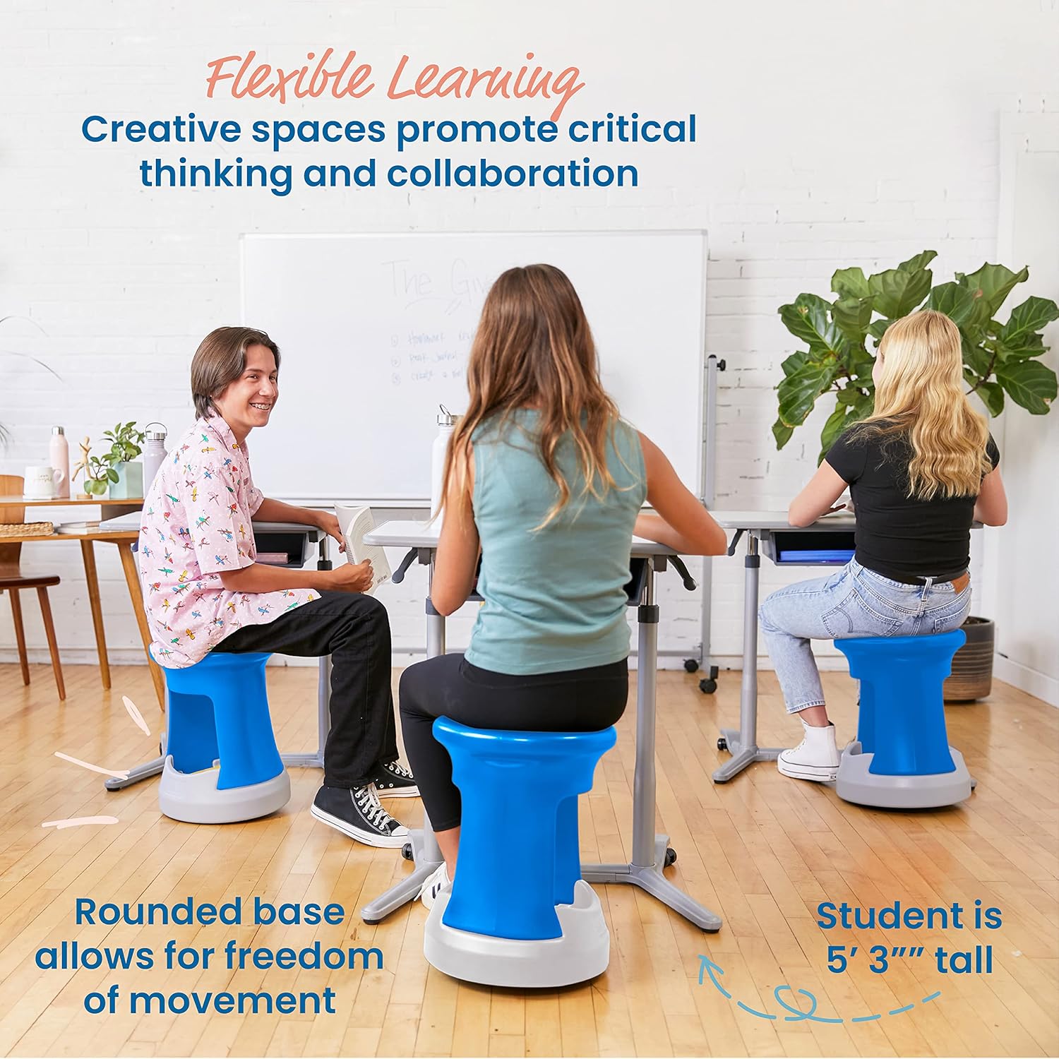 ECR4Kids Active Storage Wobble Stool, 18in Seat Height, Childrens Furniture, Blue/Light Grey