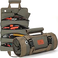 Vista 10 de Bolsa de herramientas, caja de herramientas pequeña enrollable, organizador de herramientas resistente con 2 bolsas de herramientas desmontables