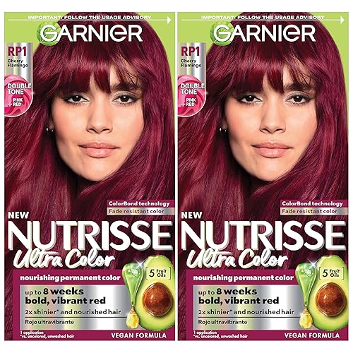 Garnier Nutrisse Ultra Color Nourishing Bold - Crema permanente para el cabello, RP1 rosa oscuro, incluye ampolla de aceite de fruta y máscara para