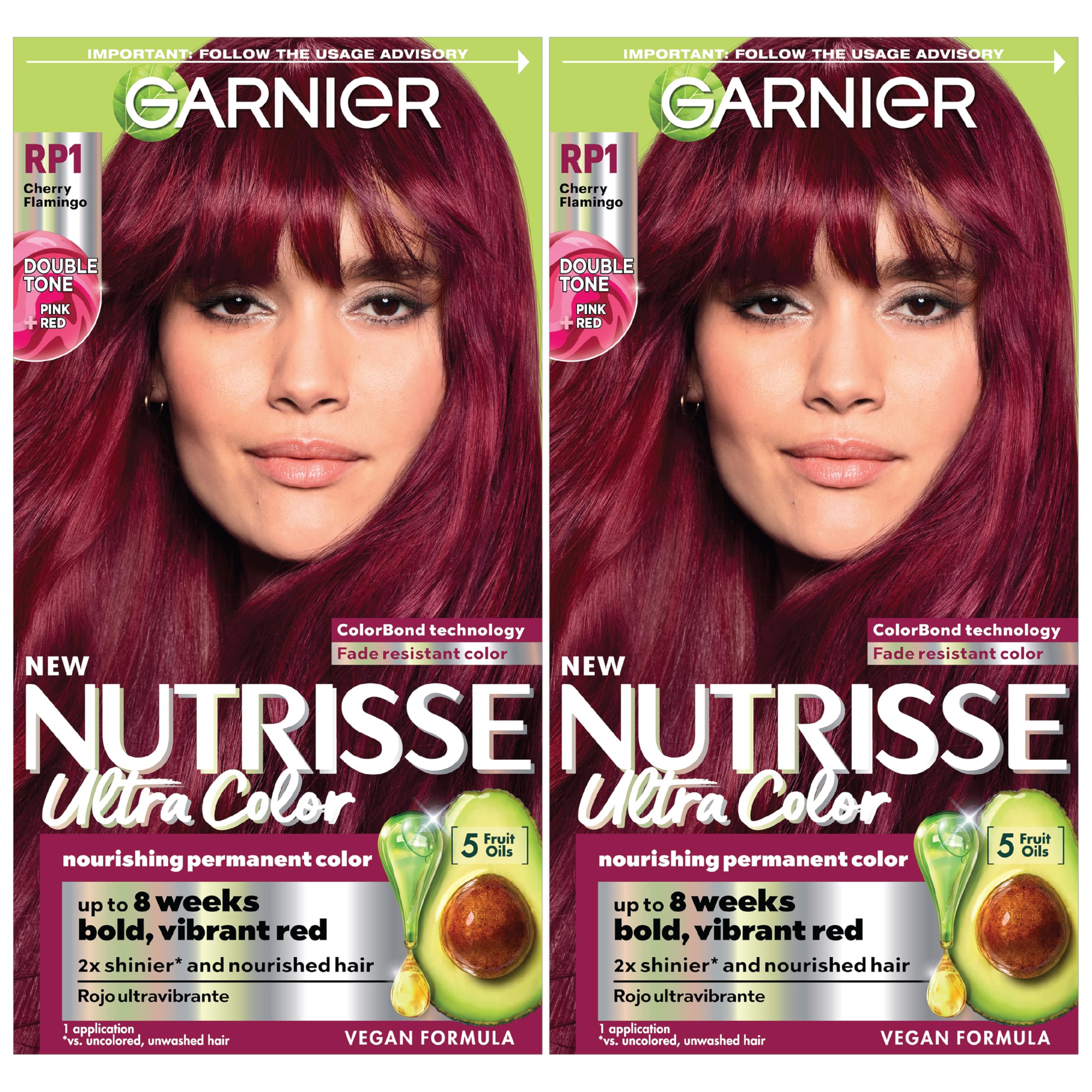 Hair Color Nutrisse Ultra Color Nourishing Creme, RP1 Dark Intense Pink Red (Cherry Flamingo) Permanent Hair Dye, 2 Count (Packaging May Vary)