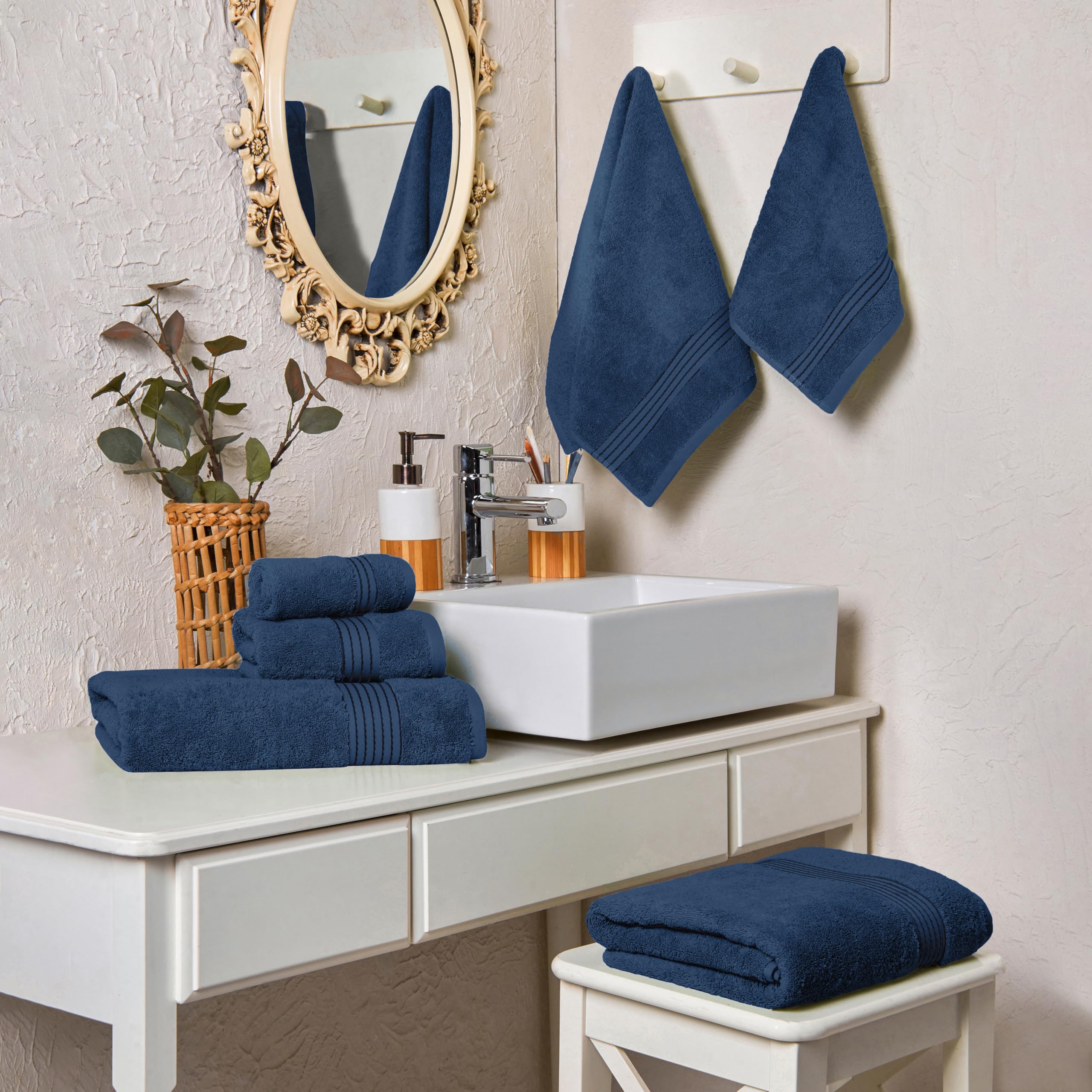 Elegant Comfort Set di 6 asciugamani in cotone di alta qualità, include 2 salviette, 2 asciugamani per le mani e 2 teli da bagno, 100% cotone turco, asciugamani altamente assorbenti e super morbidi,