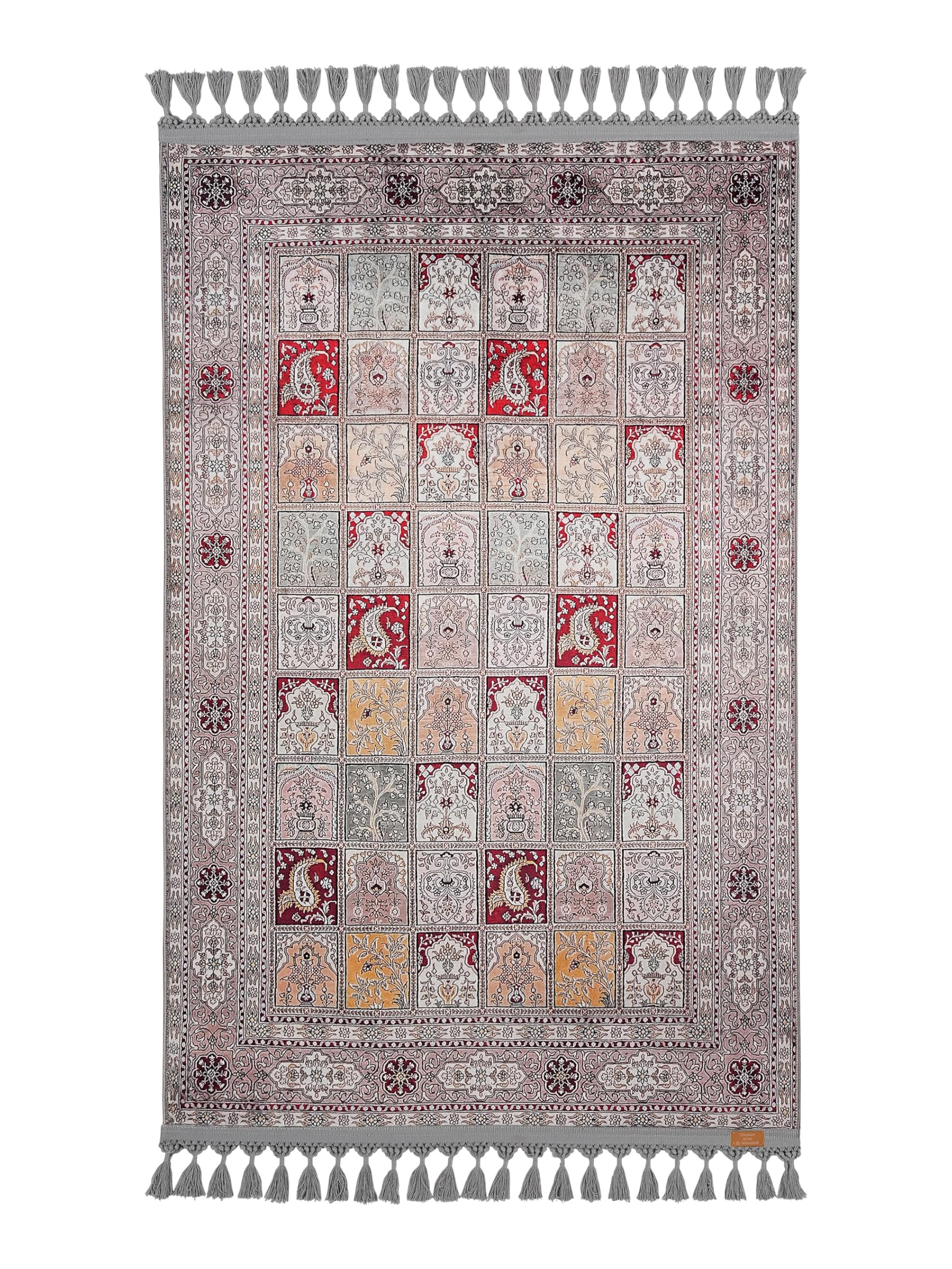 Alfombra de oración turca geométrica con borlas para salón