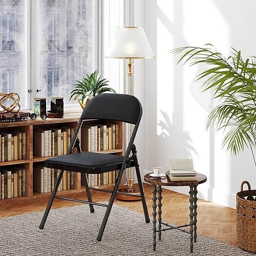 Miniatura 2 de Paquete de 4 sillas plegables con cojín, sillas plegables con marco de acero para interiores y exteriores, capacidad de 330 libras, silla plegable